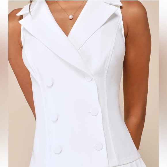 Lulus Posh Vision White Sleeveless Blazer Pleated Mini Dress Size XL - Picture 3 of 9
